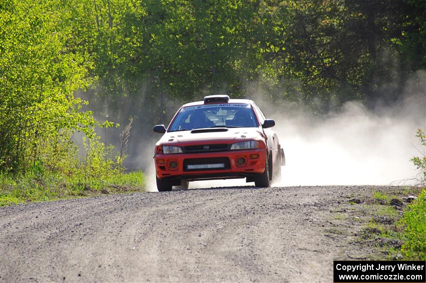 Travis Mattonen / Josh Kemp Subaru Impreza at the finish of SS6, Spur 2 Cutoff II.