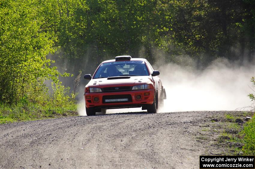 Travis Mattonen / Josh Kemp Subaru Impreza at the finish of SS6, Spur 2 Cutoff II.