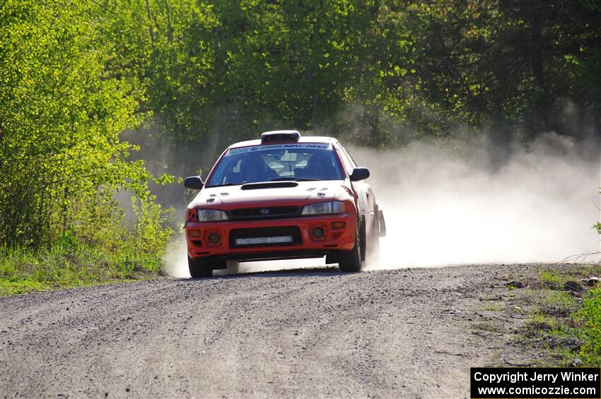 Travis Mattonen / Josh Kemp Subaru Impreza at the finish of SS6, Spur 2 Cutoff II.