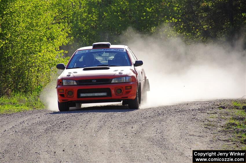 Travis Mattonen / Josh Kemp Subaru Impreza at the finish of SS6, Spur 2 Cutoff II.