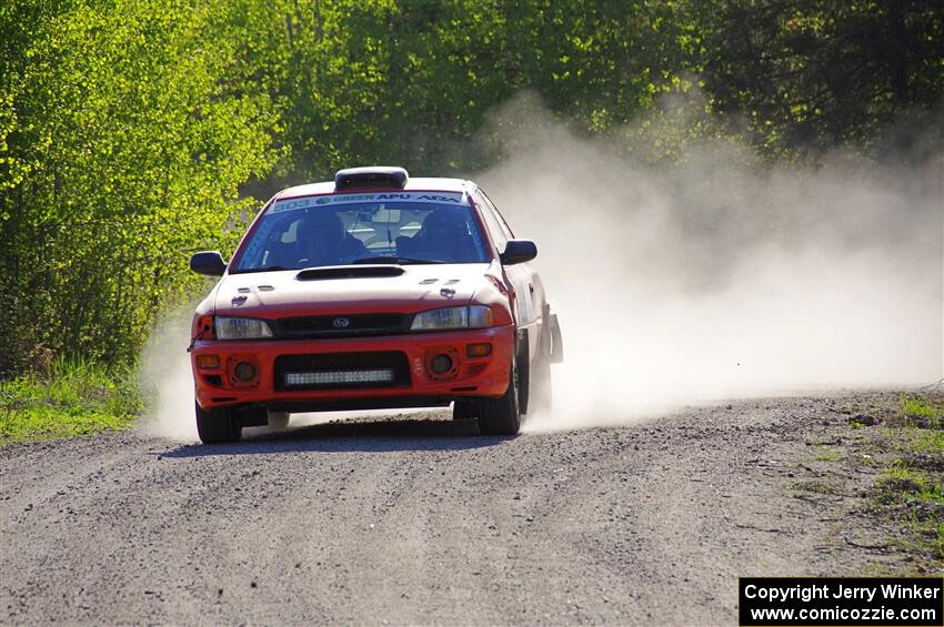 Travis Mattonen / Josh Kemp Subaru Impreza at the finish of SS6, Spur 2 Cutoff II.