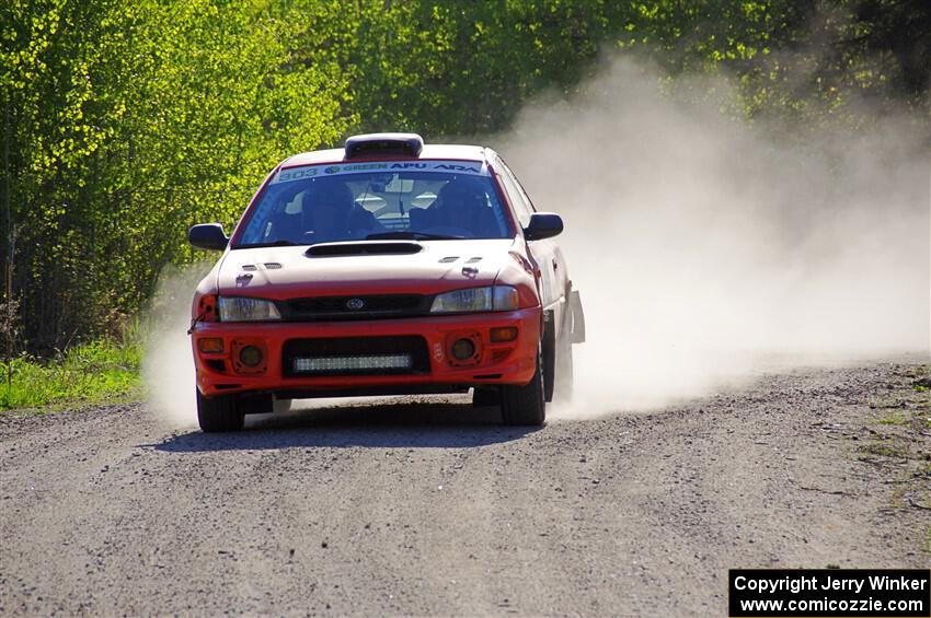 Travis Mattonen / Josh Kemp Subaru Impreza at the finish of SS6, Spur 2 Cutoff II.