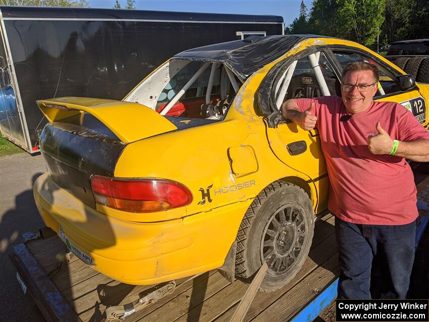 Steve Gingras / Lynn Wolf Subaru Impreza back on the trailer after rolling on SS2, Blue TraiI I.