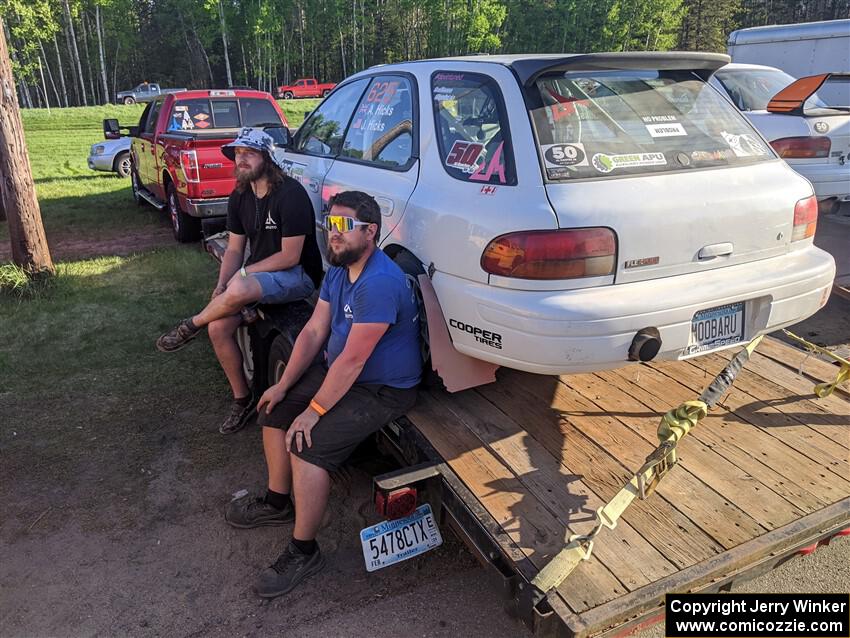 Aidan Hicks / John Hicks Subaru Impreza Wagon back on the trailer after the rally.