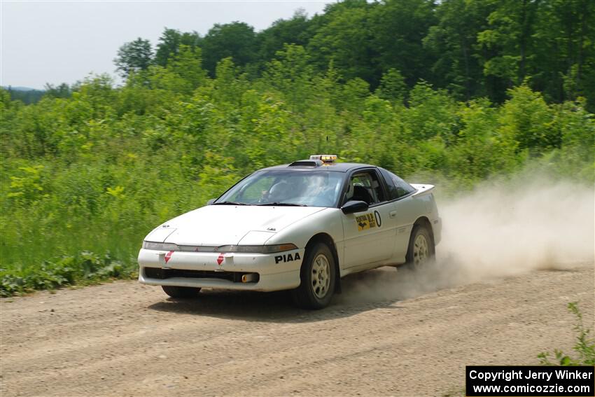 The '0' car, a Mitshibishi Eclipse GSX, on SS2, Skunk Creek.