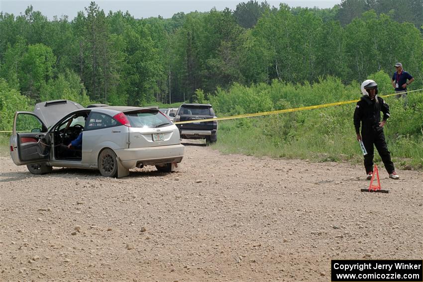 Srikanth Nayini / Otis Lee Miller Ford Focus SVT awaits a tow on SS2, Skunk Creek.