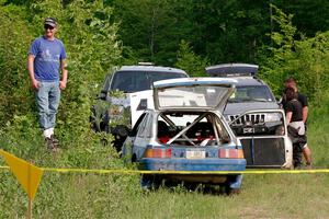 Perry Seaman / Patty Seaman Merkur XR4Ti rolled out of event on SS2, Skunk Creek.