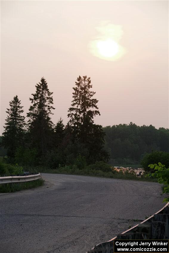 Wildfire smoke from Canada made an orangey sky before SS6, Camp 3 South.