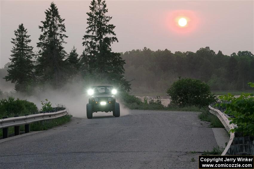 A Jeep Wrangler sweeps SS6, Camp 3 South.