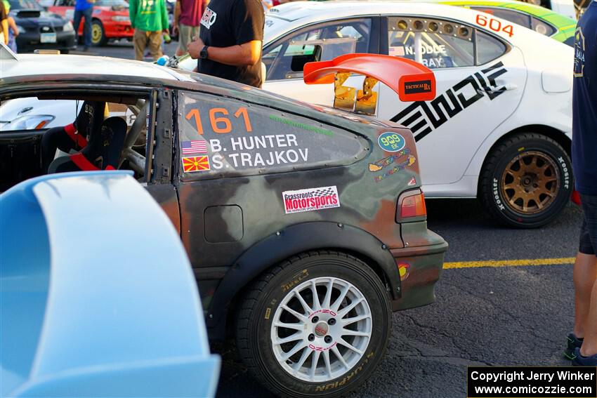 Bret Hunter / Stefan Trajkov Honda CRX and Nathan Odle / Glen Ray Lexus IS250 at Thursday evening's parc expose.