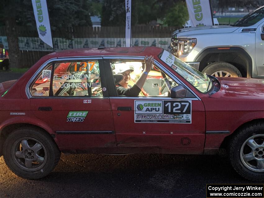 Levi Johnson / Griffin Johnson BMW 325e lines up for Thursday night's ceremonial start.