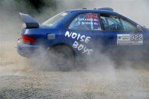 Corey Morris / Josh Nykanen Subaru Impreza misses a call and stalls briefly on SS2, Refuge I.