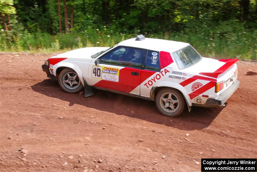 Eric Anderson / Taylor Haelterman Toyota Celica GTS go off and stall briefly on SS3, Norway North I.