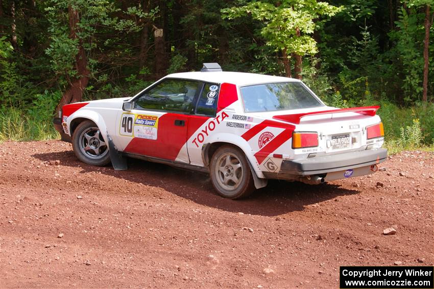 Eric Anderson / Taylor Haelterman Toyota Celica GTS go off and stall briefly on SS3, Norway North I.