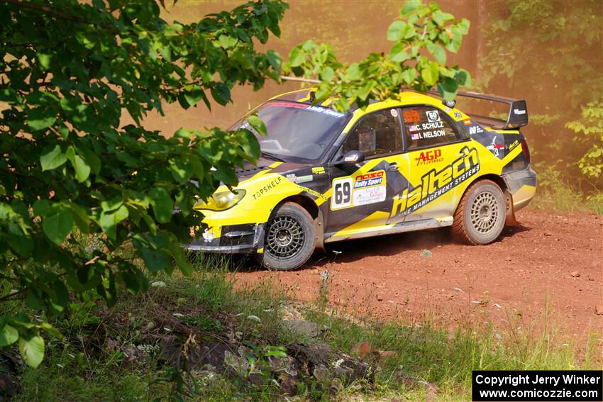 Colin Schulz / Ian Nelson Subaru WRX STi loops it briefly on SS6, Norway South II.