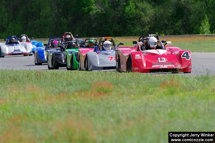 John Janssen's, Reid Johnson's, Justin Elder's, Greg Eick's and Nolan Elder's Spec Racer Ford 3s