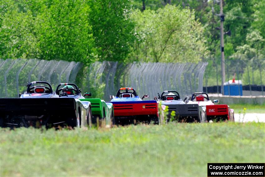 John Janssen's, Justin Elder's, Reid Johnson's, Greg Eick's and Nolan Elder's Spec Racer Ford 3s