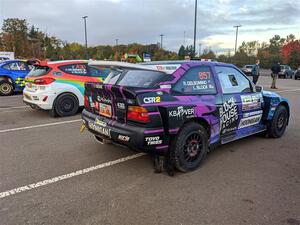 Lia Block / Rhianon Gelsomino Ford Escort Cosworth RS and Lucy Block / Alex Gelsomino Ford Fiesta Rally3 at parc expose.