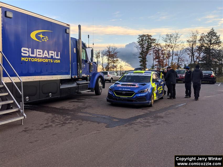 Brandon Semenuk / Keaton Williams Subaru WRX ARA24 is prepped for parc expose.