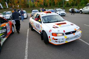 Richard Donovan / Greg Donovan Subaru Impreza pulls into parc expose.