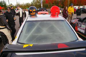 Festive Halloween helmets on the Richard Donovan / Greg Donovan Subaru Impreza.