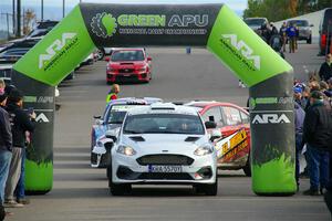 Javier Olivares / K.J. Miller Ford Fiesta Rally3 leaves the ceremonial start.