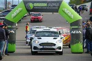 Javier Olivares / K.J. Miller Ford Fiesta Rally3 leaves the ceremonial start.