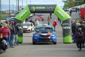 Arek Bialobrzeski / Aris Mantopoulos Subaru WRX STi leaves the ceremonial start.