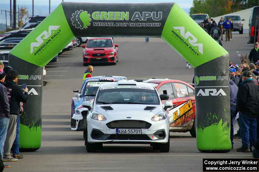 Javier Olivares / K.J. Miller Ford Fiesta Rally3 leaves the ceremonial start.