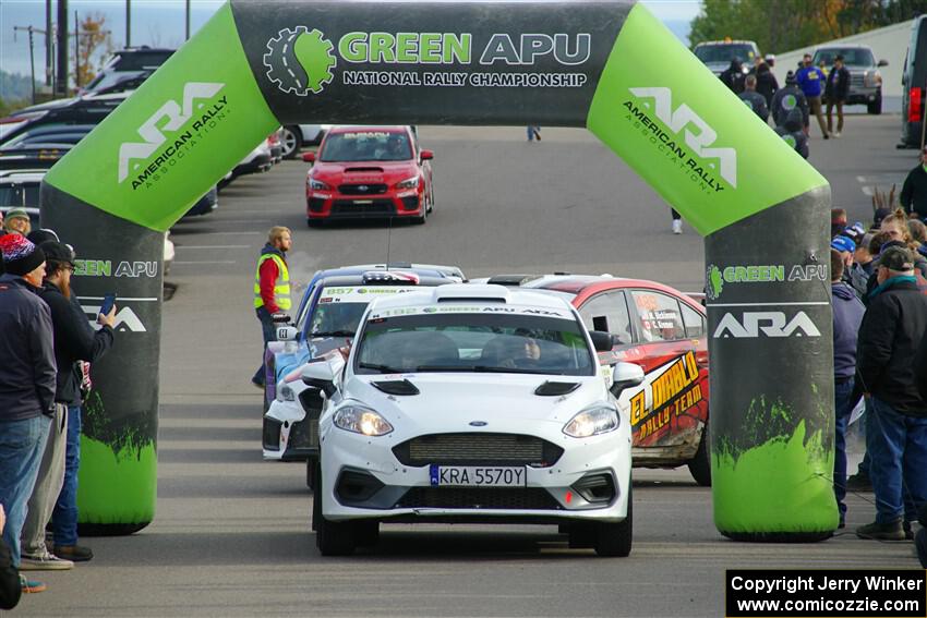 Javier Olivares / K.J. Miller Ford Fiesta Rally3 leaves the ceremonial start.