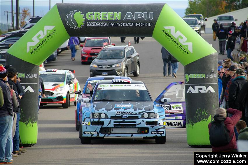 Lia Block / Rhianon Gelsomino Ford Escort Cosworth RS at the ceremonial start.