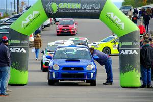 Jimmy Pelizzari / Kate Stevens Subaru WRX at the ceremonial start.