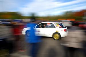 Ivo Draganov / Vladimir Yanev Subaru WRX Wagon leaves the ceremonial start.