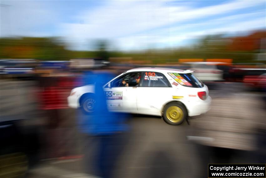 Ivo Draganov / Vladimir Yanev Subaru WRX Wagon leaves the ceremonial start.