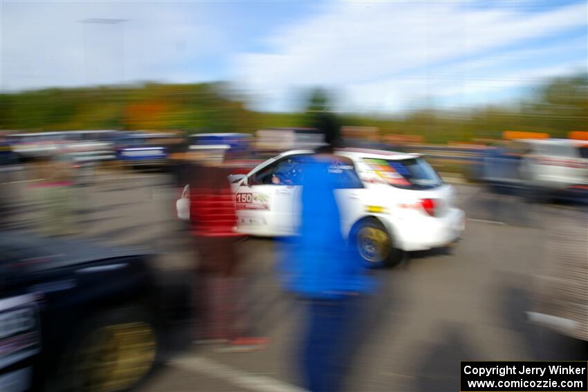 Ivo Draganov / Vladimir Yanev Subaru WRX Wagon leaves the ceremonial start.