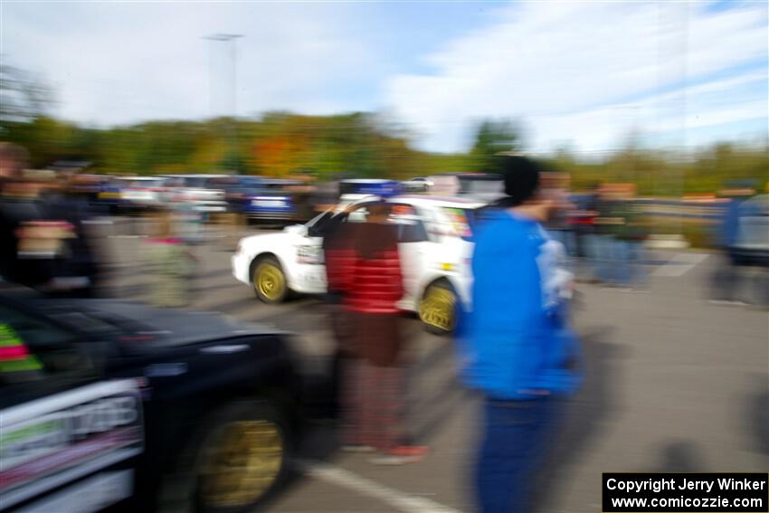 Ivo Draganov / Vladimir Yanev Subaru WRX Wagon leaves the ceremonial start.