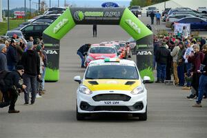 Al Kaumeheiwa / Cindy Krolikowski Ford Fiesta Rally3 leaves the ceremonial start.