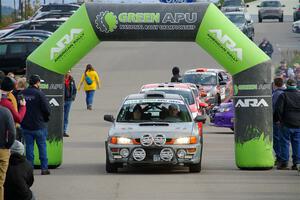 Nick Morris / Josh Kemp Subaru Impreza leaves the ceremonial start.