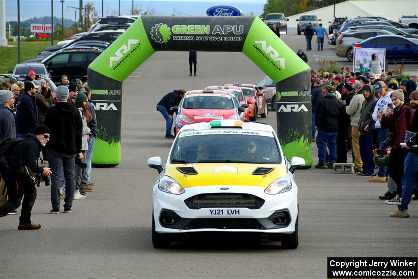 Al Kaumeheiwa / Cindy Krolikowski Ford Fiesta Rally3 leaves the ceremonial start.