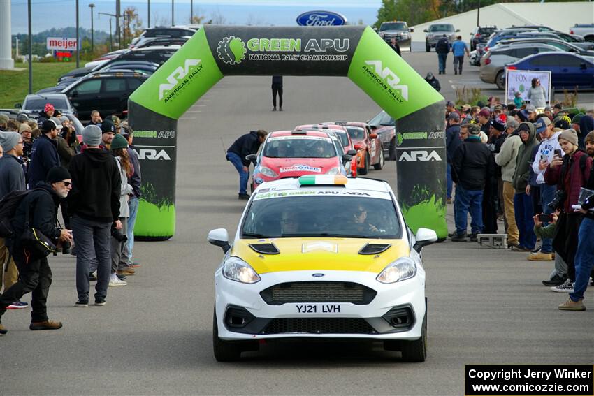 Al Kaumeheiwa / Cindy Krolikowski Ford Fiesta Rally3 leaves the ceremonial start.