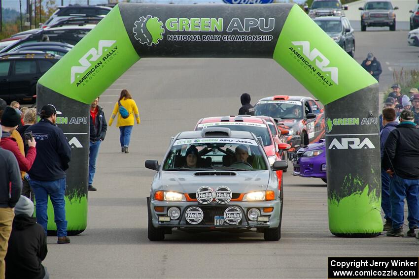 Nick Morris / Josh Kemp Subaru Impreza leaves the ceremonial start.