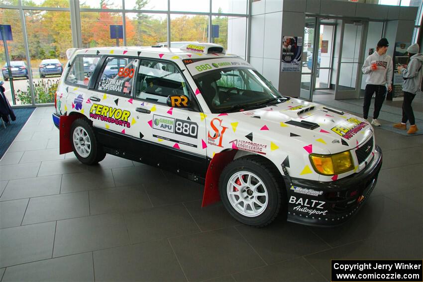 The Tayler Hoevenaar / Steven Stewart Subaru Forester on display inside Fox Marquette Subaru.