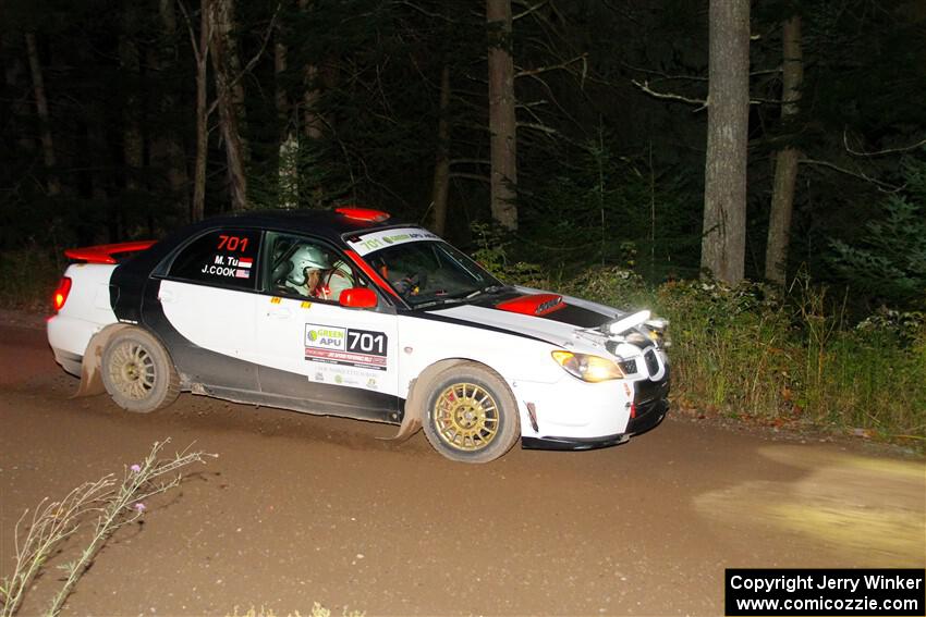 Jason Cook / Maggie Tu Subaru WRX on SS6, Bob Lake II.