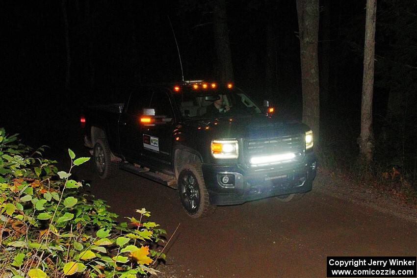 A GMC Sierra pickup sweeps SS6, Bob Lake II.