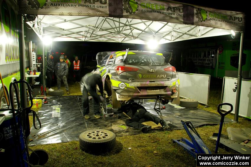 Patrick Gruszka / Florian Barral Hyundai i20 R5 at Sidnaw service after day one.