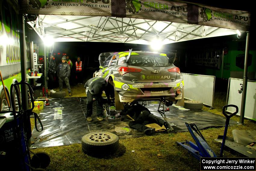 Patrick Gruszka / Florian Barral Hyundai i20 R5 at Sidnaw service after day one.