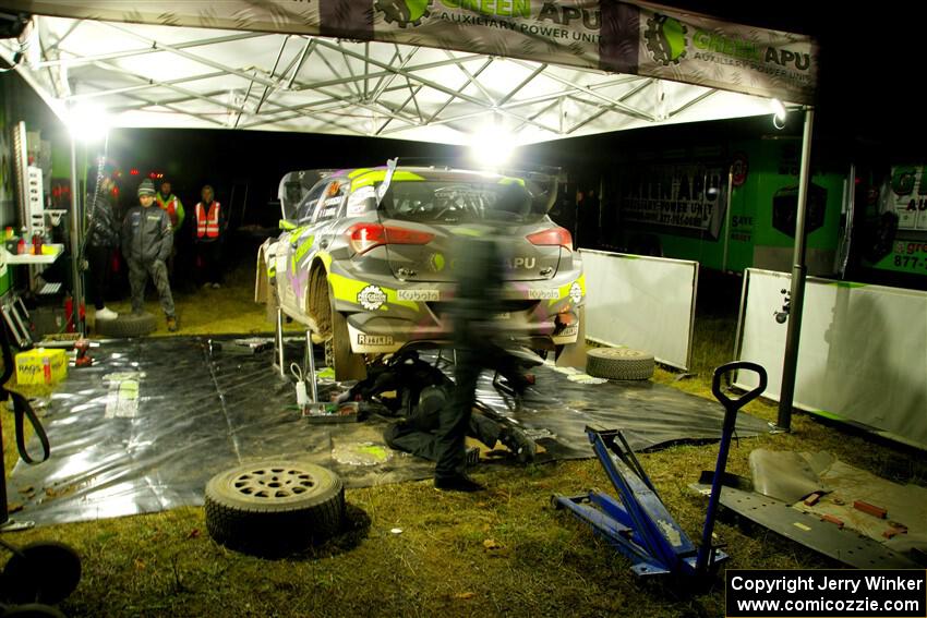 Patrick Gruszka / Florian Barral Hyundai i20 R5 at Sidnaw service after day one.