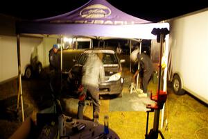 Scott Crouch / Ryan Scott Subaru WRX at Sidnaw service after day one.