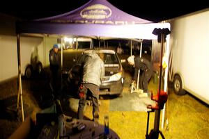 Scott Crouch / Ryan Scott Subaru WRX at Sidnaw service after day one.