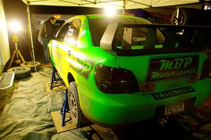 Mike Engle / Morgan Engle Subaru WRX STi at Sidnaw service after day one.